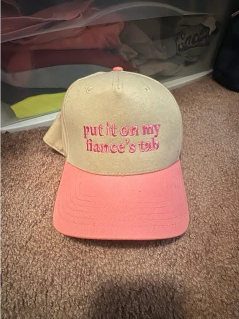Embroidered “put it on my fiance’s tab” Two-Tone Baseball Cap